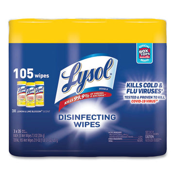 LYSOL® Brand Disinfecting Wipes, 7 X 7.25, Lemon And Lime Blossom, 35 Wipes-canister, 3 Canisters-pack, 4 Packs-carton freeshipping - TVN Wholesale